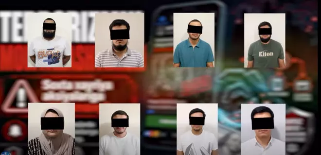 O‘zbekiston Davlat xavfsizlik xizmati terrorizmni moliyalashtirishda aybdor deb topilgan sakkiz nafar fuqaroga nisbatan chiqarilgan sud hukmi haqida ma’lum qildi. Video lavhasidan kadr