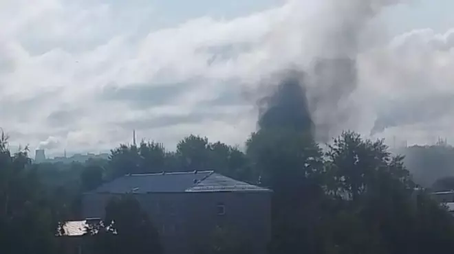 Smoke over Nizhnekamsk after a drone attack on August 10, 2026. Photo: t.me/sotavisionmedia